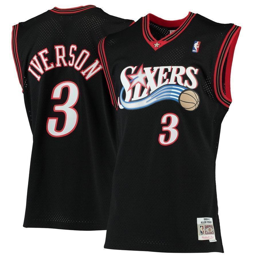 3-Allen Iverson Philadelphia 76ers 2000-01 Hardwood Classics Swingman Jersey - Black