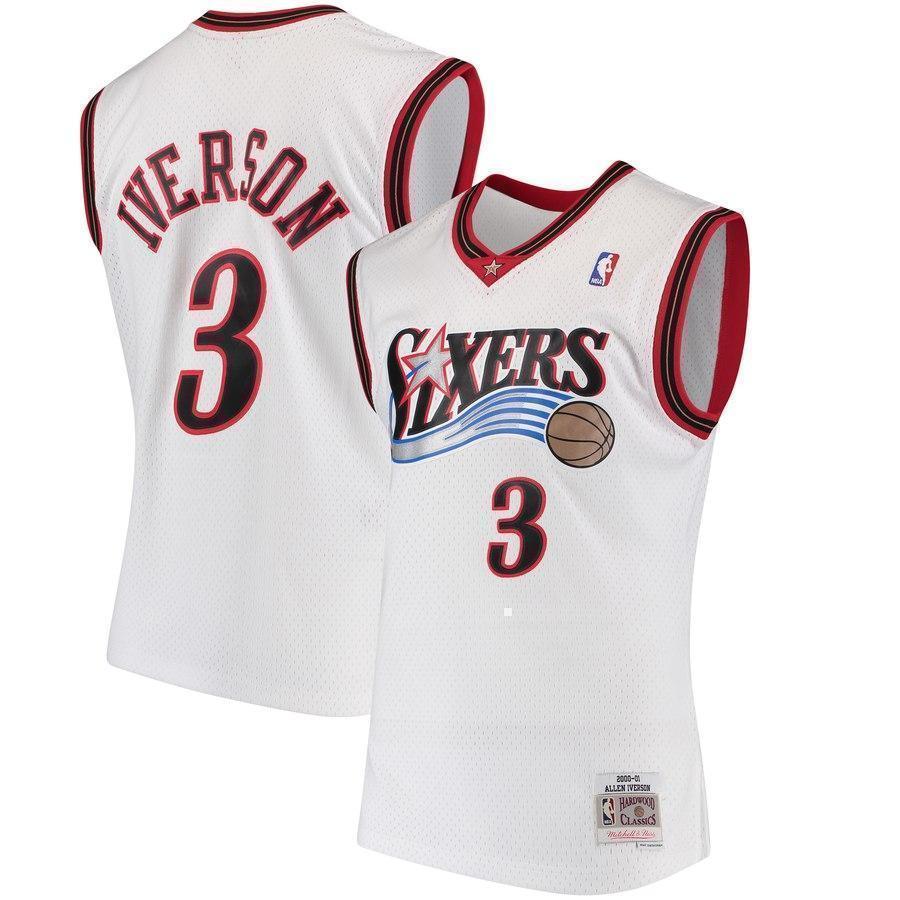 3-Allen Iverson Philadelphia 76ers 2000-01 Hardwood Classics Swingman Jersey - White