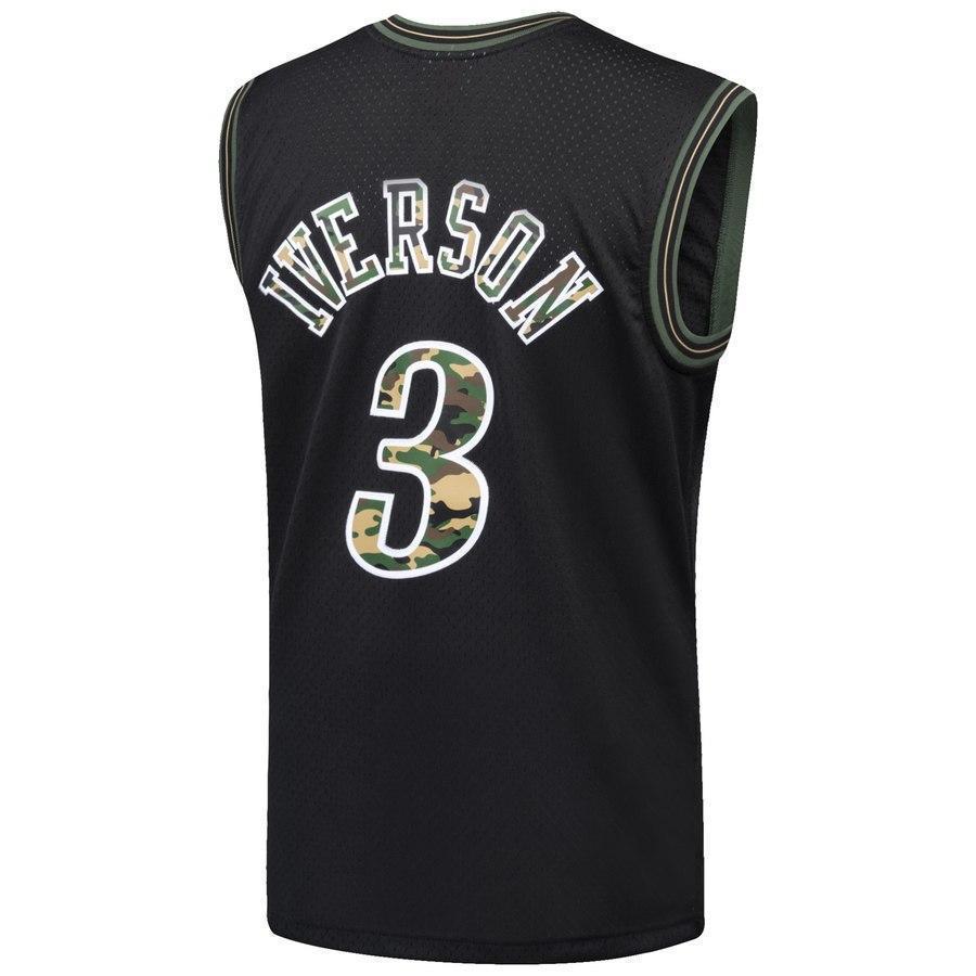 3-Allen Iverson Philadelphia 76ers  Straight Fire Camo Swingman Jersey – Black