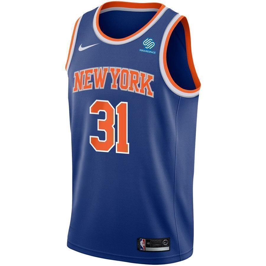 31-Ron Baker New York Knicks Swingman Sponsor Patch Jersey Royal - Icon Edition