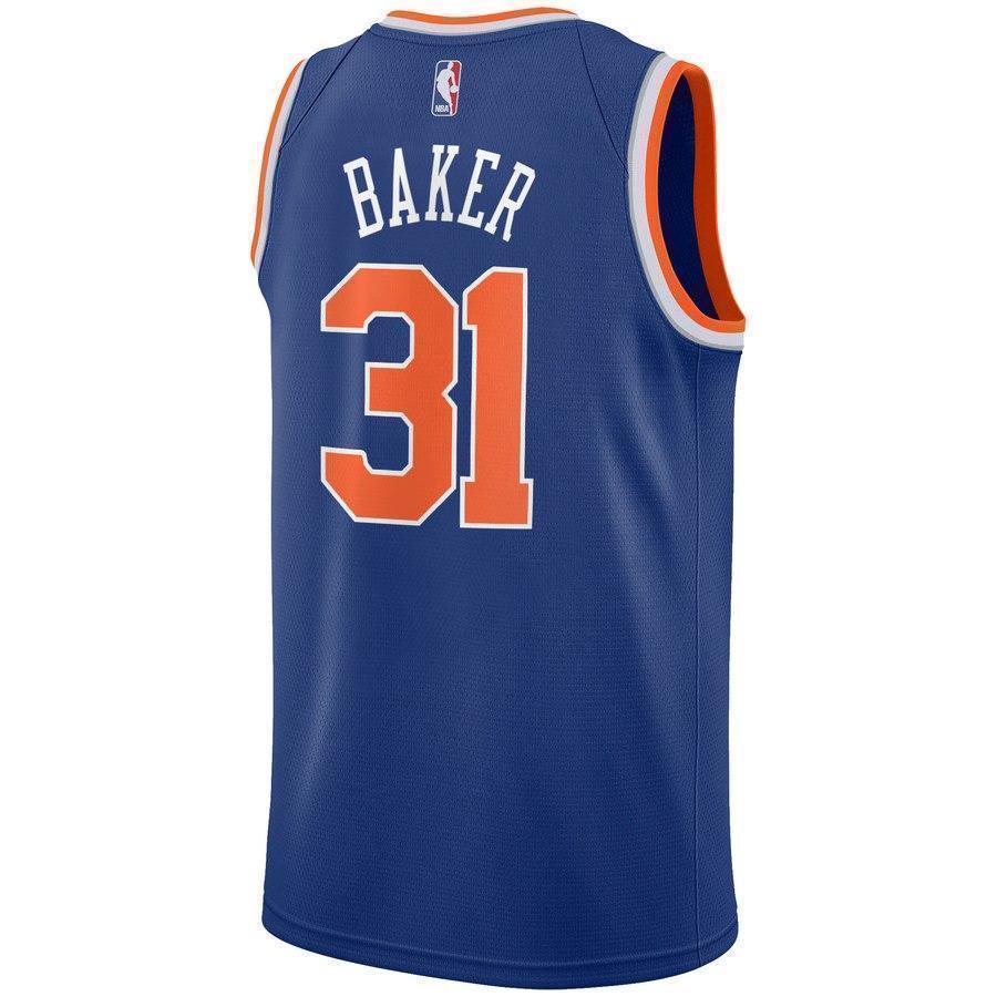 31-Ron Baker New York Knicks Swingman Sponsor Patch Jersey Royal - Icon Edition
