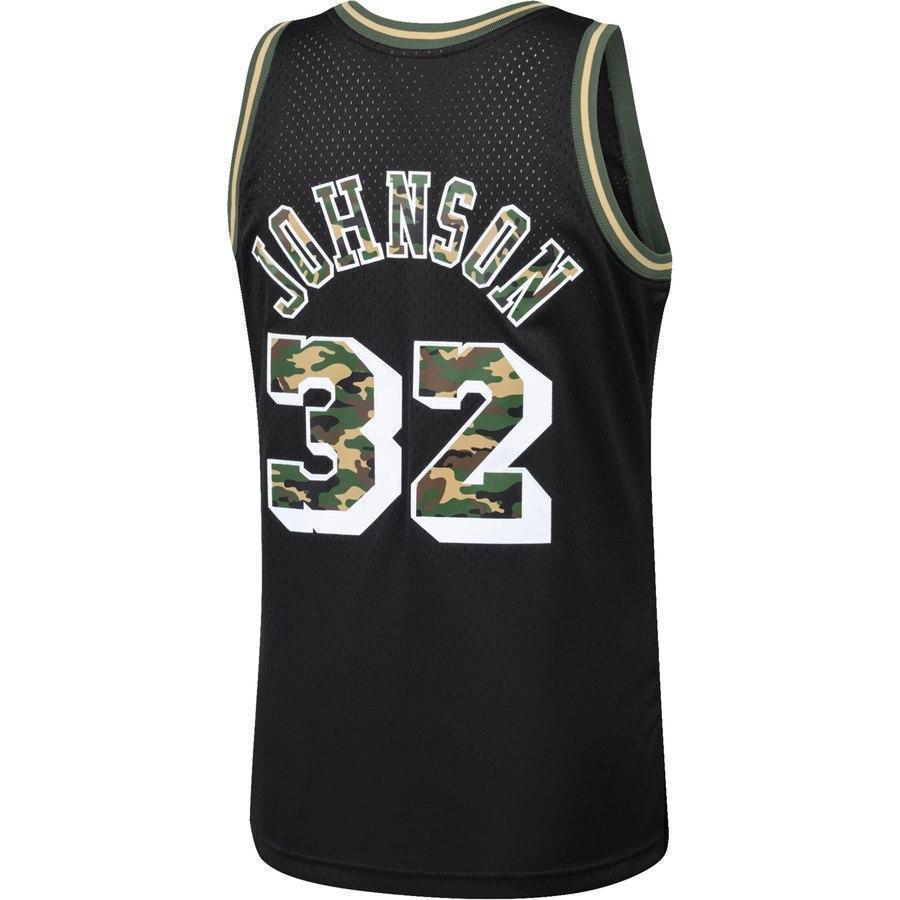 32-Magic Johnson Los Angeles Lakers Straight Fire Camo Swingman Jersey – Black