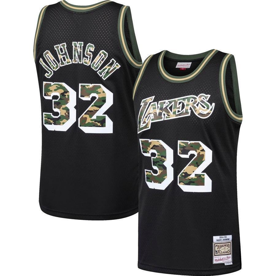 32-Magic Johnson Los Angeles Lakers Straight Fire Camo Swingman Jersey – Black