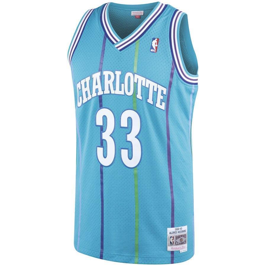 33-Alonzo Mourning Charlotte Hornets  Hardwood Classics Swingman Jersey – Teal