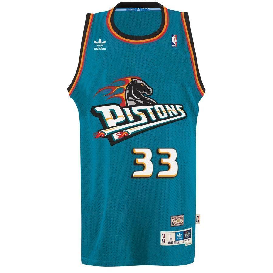 33-Grant Hill Detroit Pistons  Throwback Road Hardwood Classics Swingman climacool Jersey - Teal