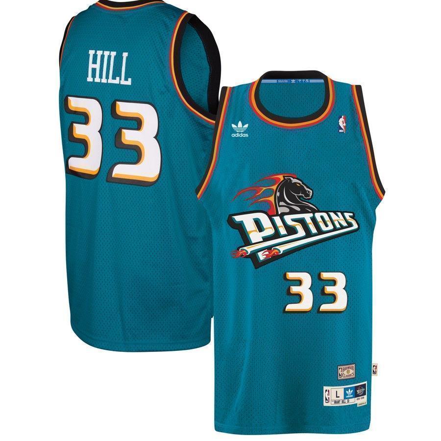 33-Grant Hill Detroit Pistons  Throwback Road Hardwood Classics Swingman climacool Jersey - Teal