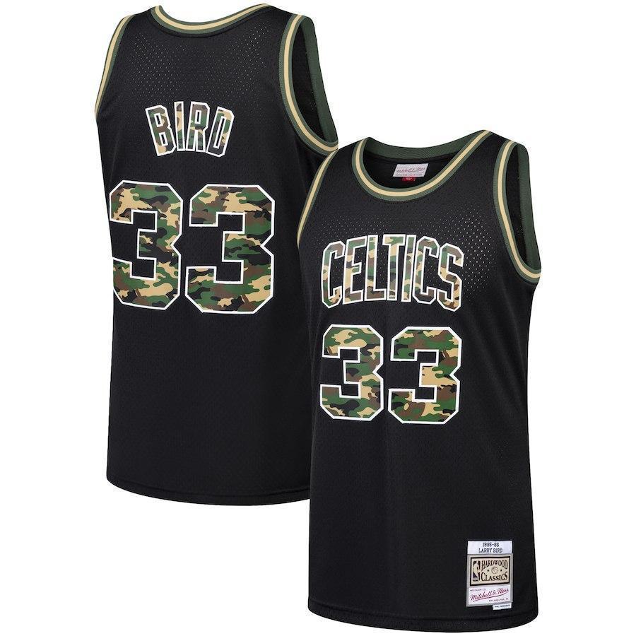 33-Larry Bird Boston Celtics  Straight Fire Camo Swingman Jersey – Black