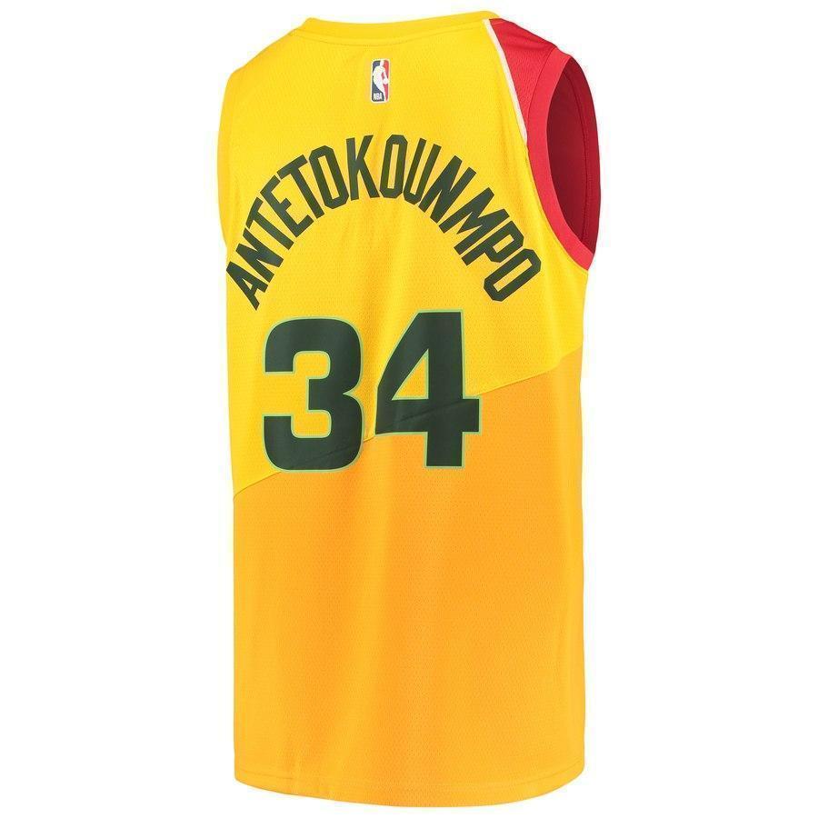 34-Giannis Antetokounmpo Milwaukee Bucks  Swingman Jersey – City Edition – Yellow