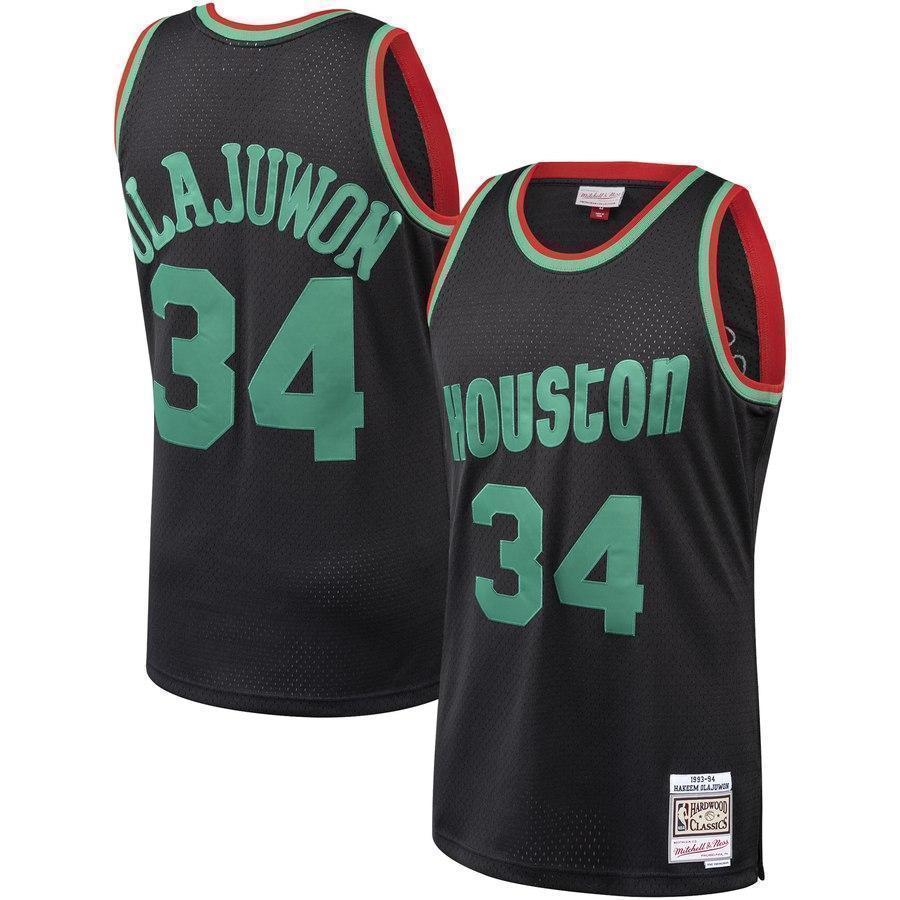 34-Hakeem Olajuwon Houston Rockets  Hardwood Classics Christmas Swingan Collection Jersey – Black