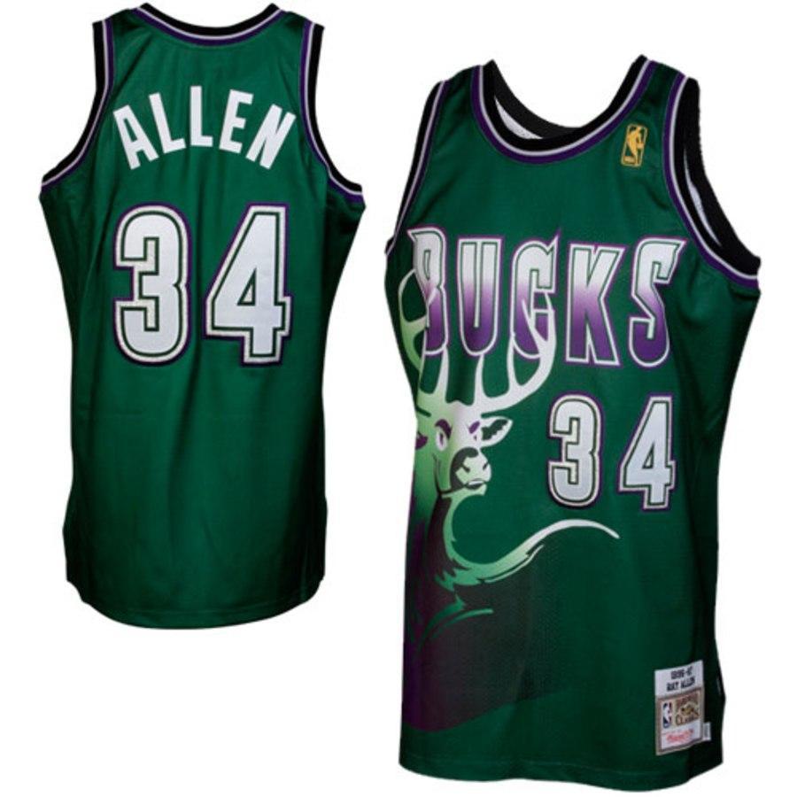 34-Mitchell & Ness Ray Allen Milwaukee Bucks 1996-1997 Hardwood Classics Throwback  - Green