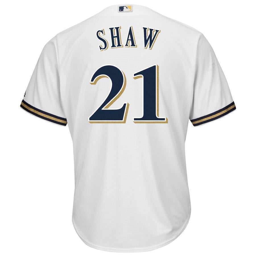 Travis Shaw Milwaukee Brewers Majestic Home Official Cool Base Replica Player Jersey - White