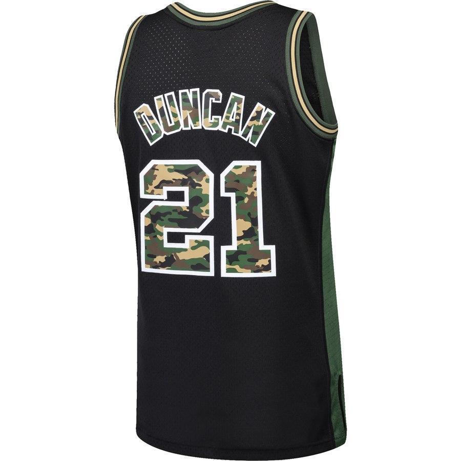 21-Tim Duncan San Antonio Spurs  Straight Fire Camo Swingman Jersey – Black