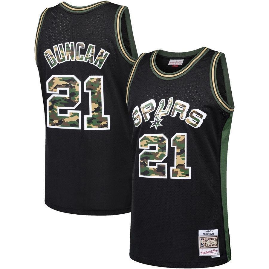 21-Tim Duncan San Antonio Spurs  Straight Fire Camo Swingman Jersey – Black