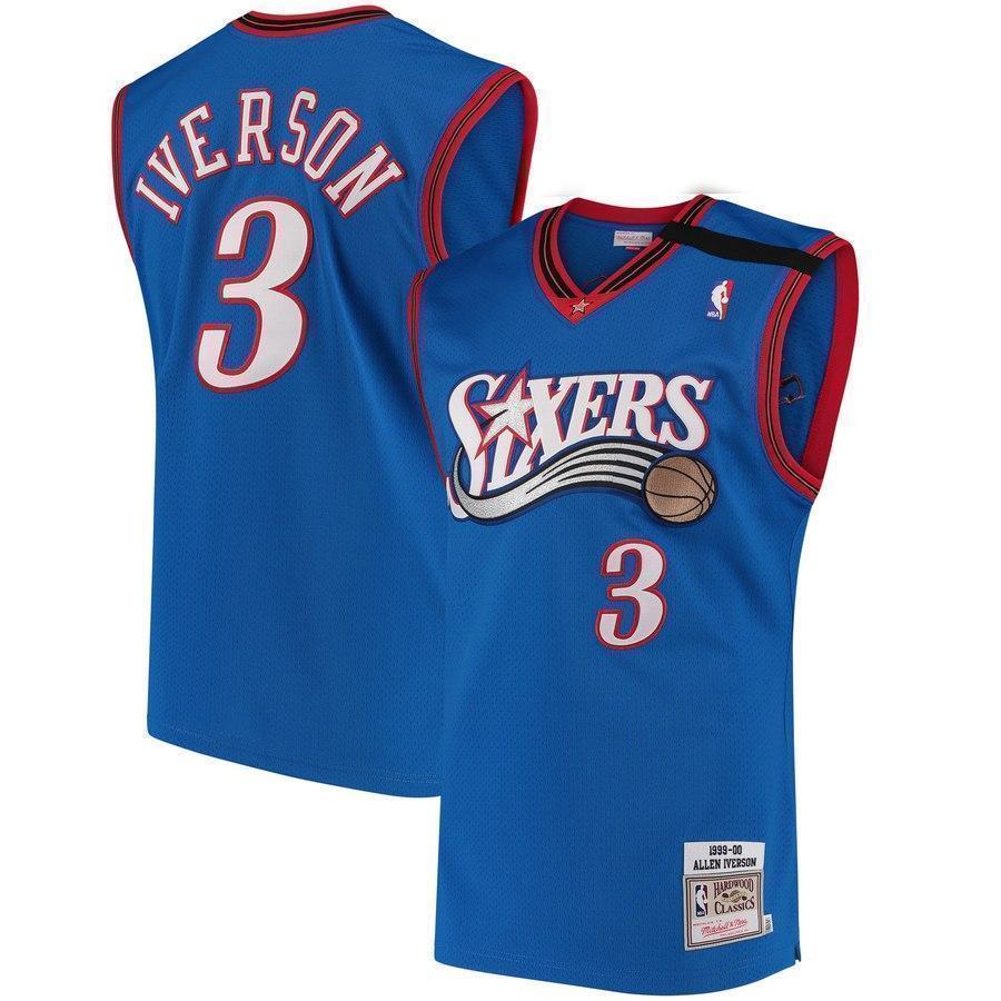 3-Allen Iverson Philadelphia 76ers 1999-2000 Hardwood Classics Jersey - Royal
