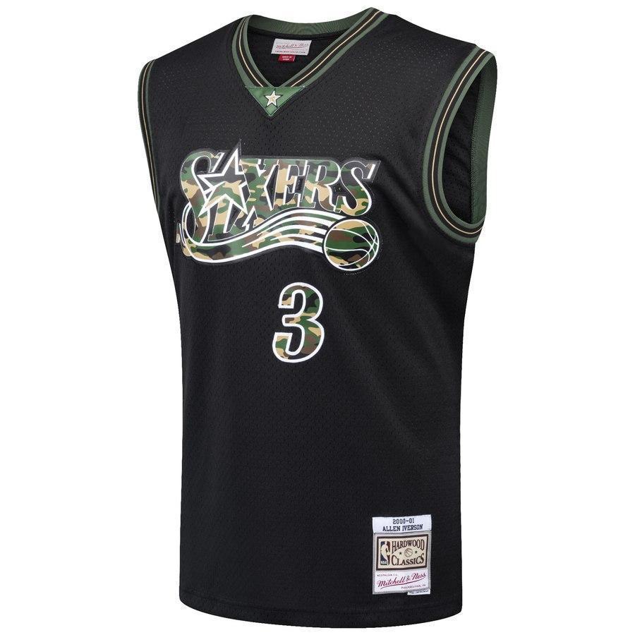 3-Allen Iverson Philadelphia 76ers  Straight Fire Camo Swingman Jersey – Black