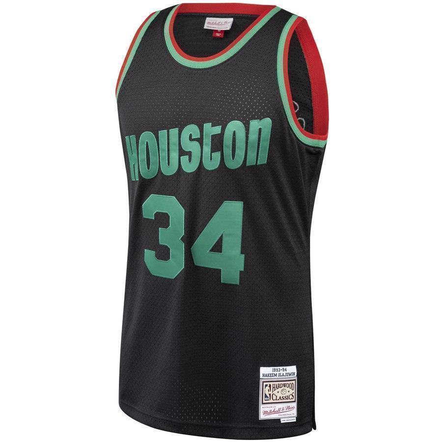 34-Hakeem Olajuwon Houston Rockets  Hardwood Classics Christmas Swingan Collection Jersey – Black