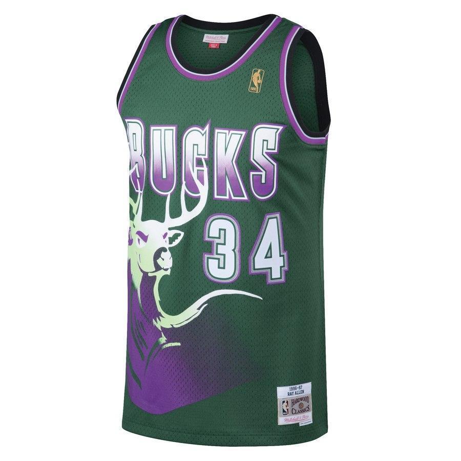 34-Ray Allen Milwaukee Bucks Mitchell & Ness 1996-97 Hardwood Classics Swingman Jersey - Kelly Green