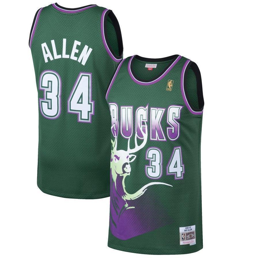 34-Ray Allen Milwaukee Bucks Mitchell & Ness 1996-97 Hardwood Classics Swingman Jersey - Kelly Green