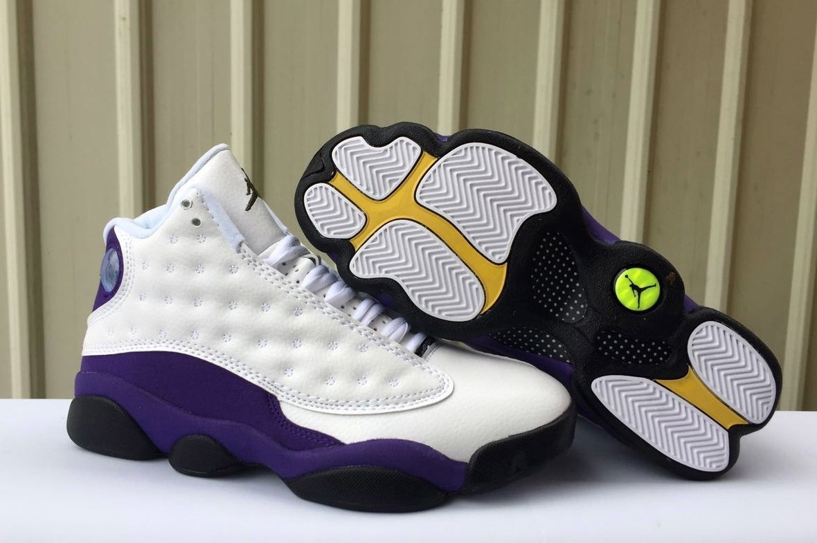 Air Jordan 13 Retro Lakers Men's Shoe - White/Black/Court Purple/University Gold - 13