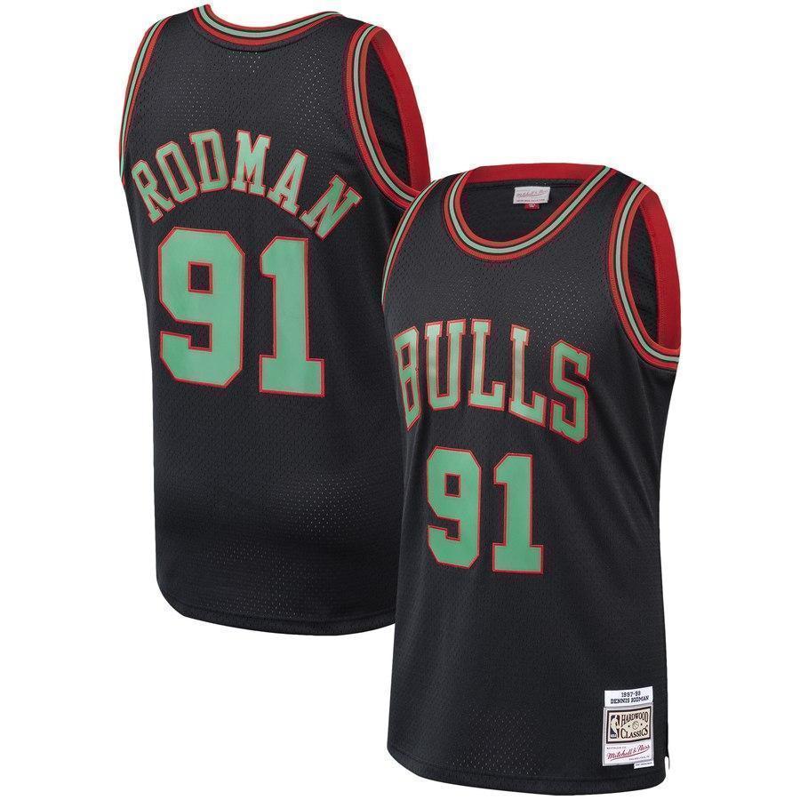 91-Dennis Rodman Chicago Bulls  Hardwood Classics Christmas Swingman Collection Jersey – Black