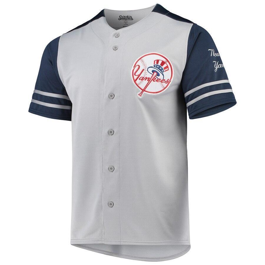 New York Yankees Stitches Button-Up Jersey - Gray/Navy